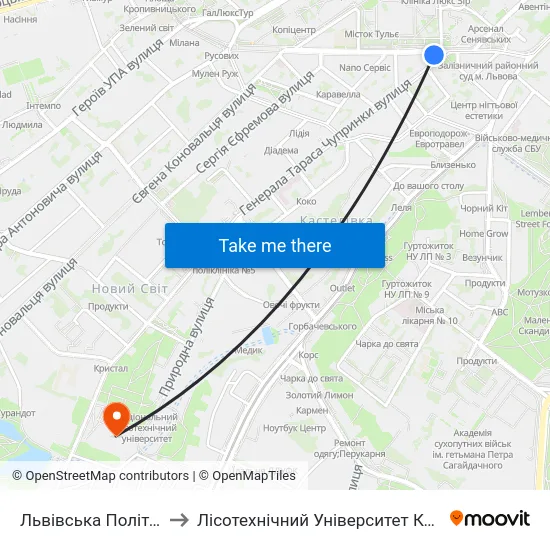 Львівська Політехніка to Лісотехнічний Університет Корпус № 1 map