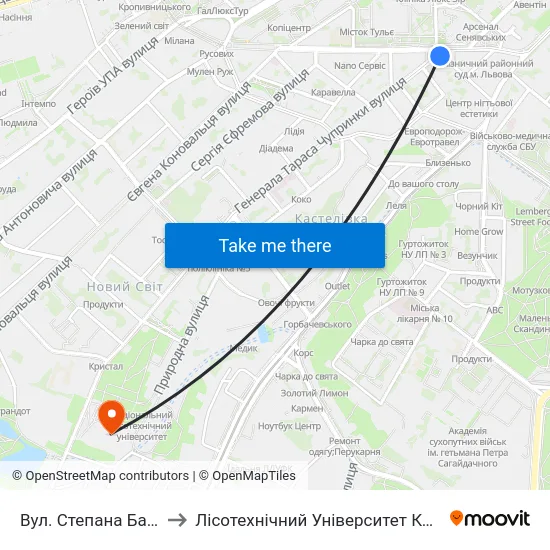 Вул. Степана Бандери to Лісотехнічний Університет Корпус № 1 map