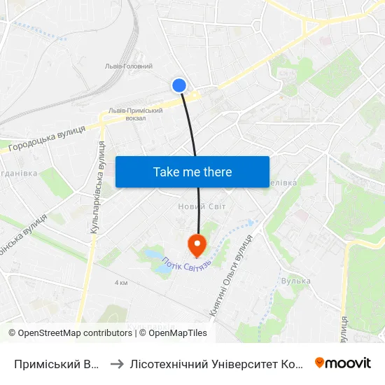 Приміський Вокзал to Лісотехнічний Університет Корпус № 1 map