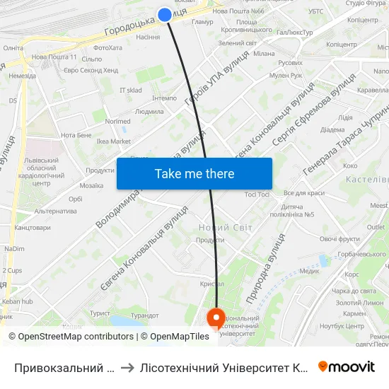 Привокзальний Ринок to Лісотехнічний Університет Корпус № 1 map