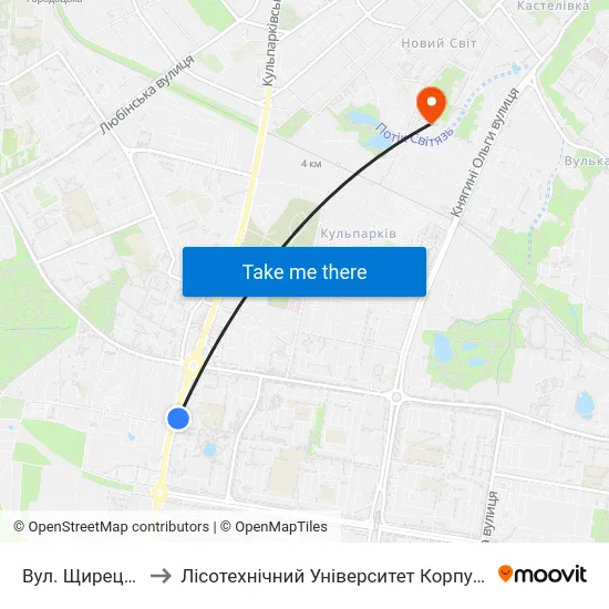 Вул. Щирецька to Лісотехнічний Університет Корпус № 1 map