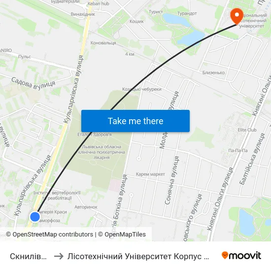Скнилівок to Лісотехнічний Університет Корпус № 1 map