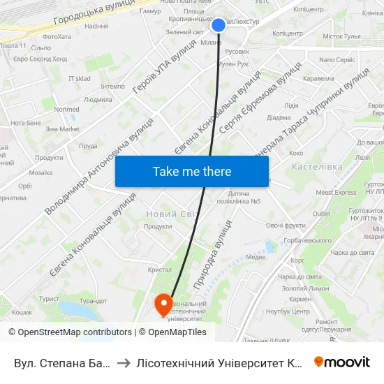 Вул. Степана Бандери to Лісотехнічний Університет Корпус № 1 map