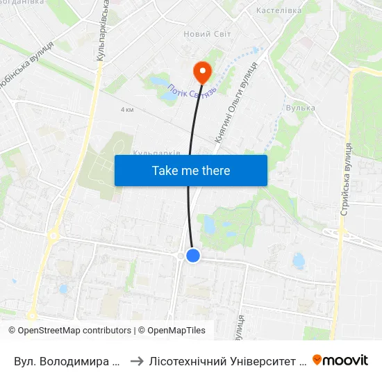 Вул. Володимира Великого to Лісотехнічний Університет Корпус № 1 map