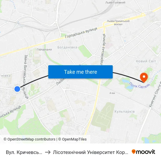 Вул. Кричевського to Лісотехнічний Університет Корпус № 1 map