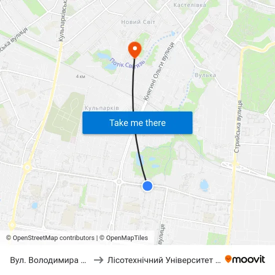 Вул. Володимира Великого to Лісотехнічний Університет Корпус № 1 map