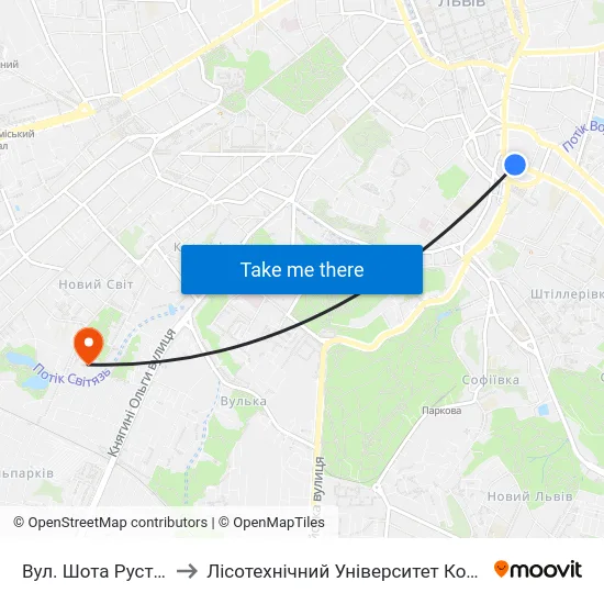 Вул. Шота Руставелі to Лісотехнічний Університет Корпус № 1 map