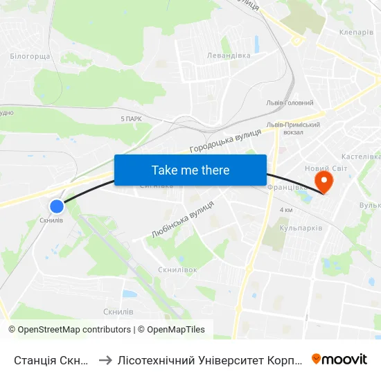 Станція Скнилів to Лісотехнічний Університет Корпус № 1 map