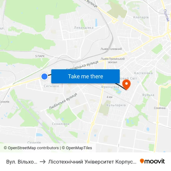 Вул. Вільхова to Лісотехнічний Університет Корпус № 1 map