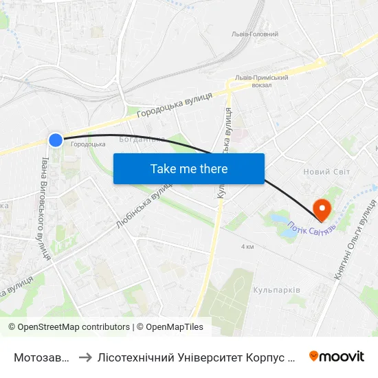 Мотозавод to Лісотехнічний Університет Корпус № 1 map
