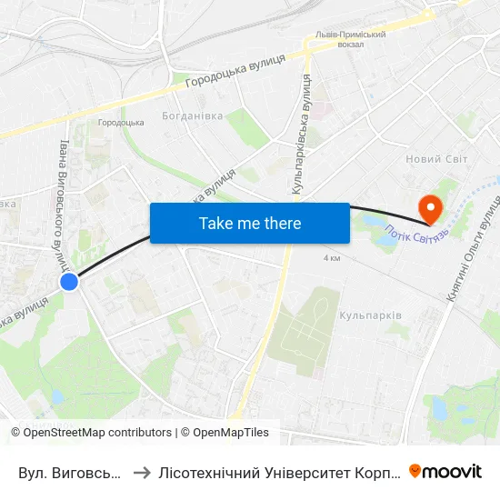 Вул. Виговського to Лісотехнічний Університет Корпус № 1 map