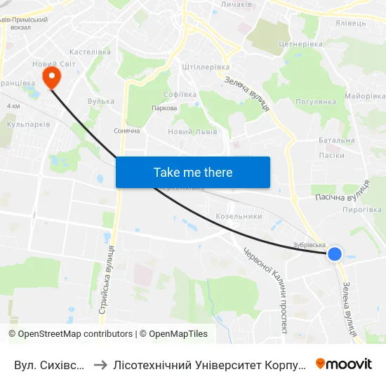 Вул. Сихівська to Лісотехнічний Університет Корпус № 1 map