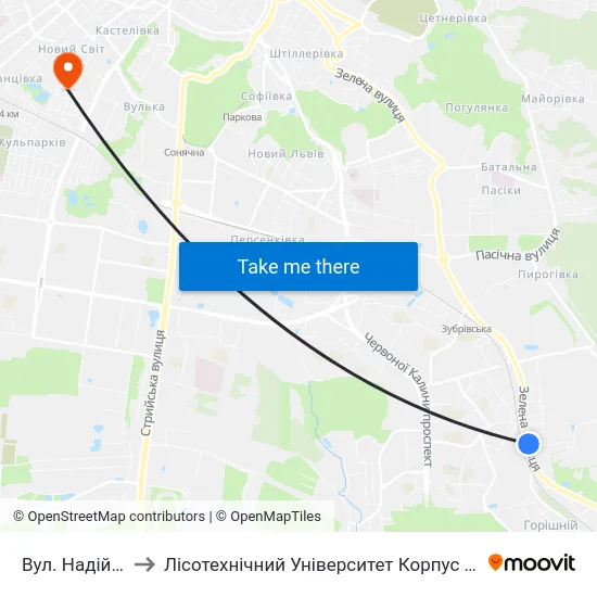 Вул. Надійна to Лісотехнічний Університет Корпус № 1 map