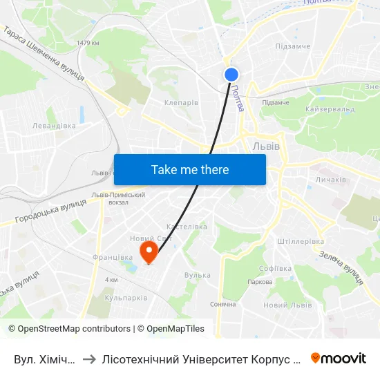 Вул. Хімічна to Лісотехнічний Університет Корпус № 1 map