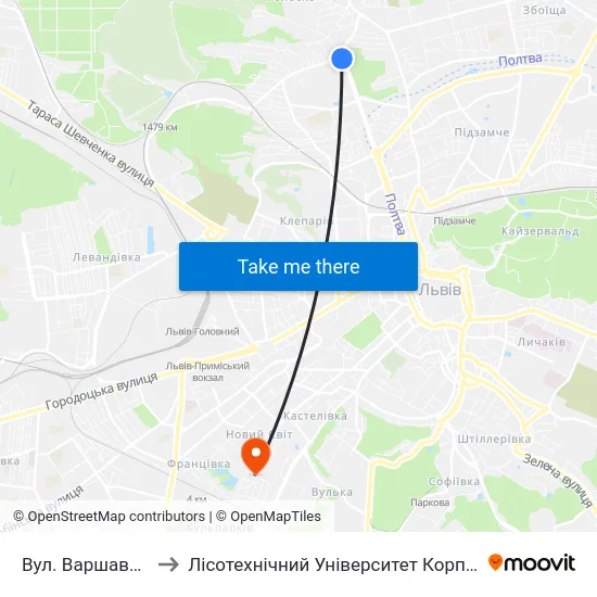 Вул. Варшавська to Лісотехнічний Університет Корпус № 1 map