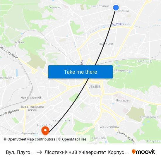 Вул. Плугова to Лісотехнічний Університет Корпус № 1 map