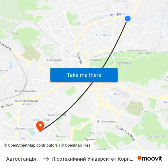 Автостанція №2 to Лісотехнічний Університет Корпус № 1 map