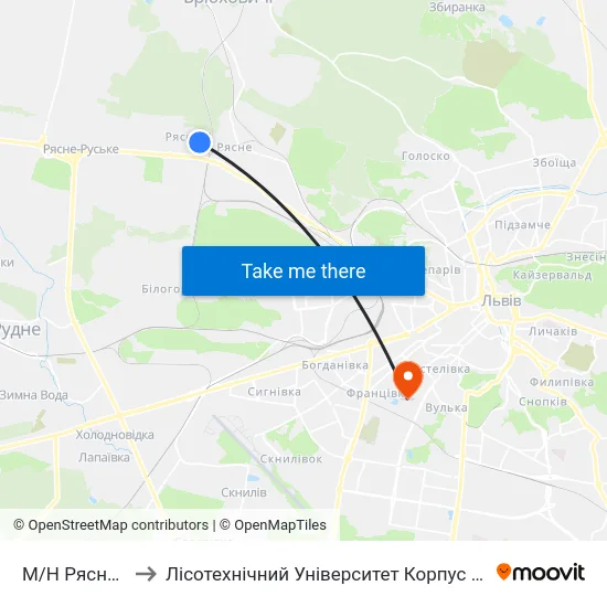 М/Н Рясне-2 to Лісотехнічний Університет Корпус № 1 map