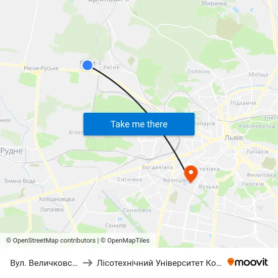 Вул. Величковського to Лісотехнічний Університет Корпус № 1 map