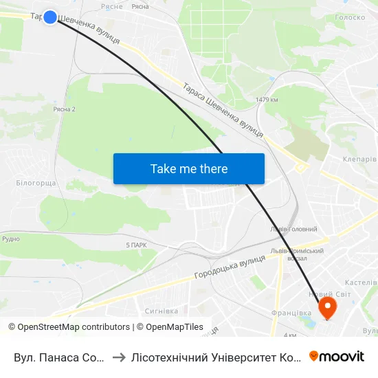 Вул. Панаса Сотника to Лісотехнічний Університет Корпус № 1 map
