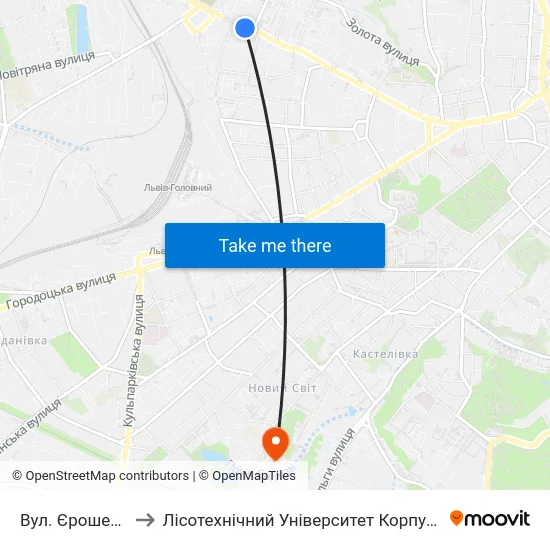 Вул. Єрошенка to Лісотехнічний Університет Корпус № 1 map