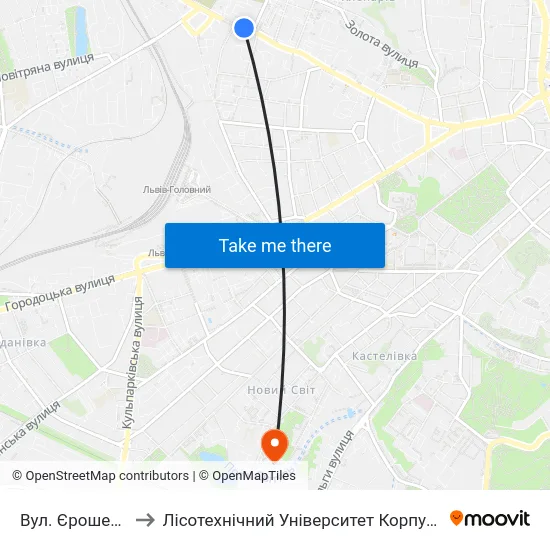 Вул. Єрошенка to Лісотехнічний Університет Корпус № 1 map