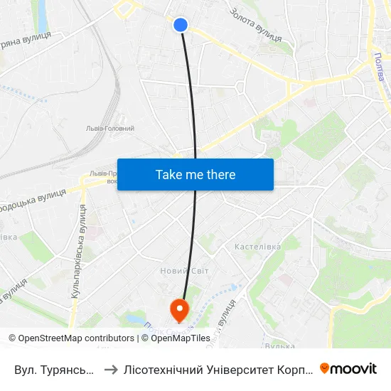Вул. Турянського to Лісотехнічний Університет Корпус № 1 map