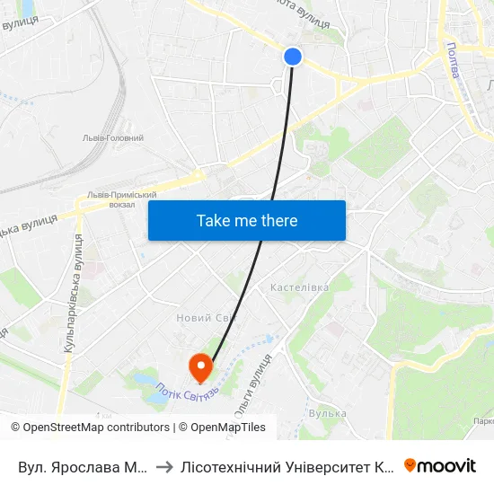 Вул. Ярослава Мудрого to Лісотехнічний Університет Корпус № 1 map