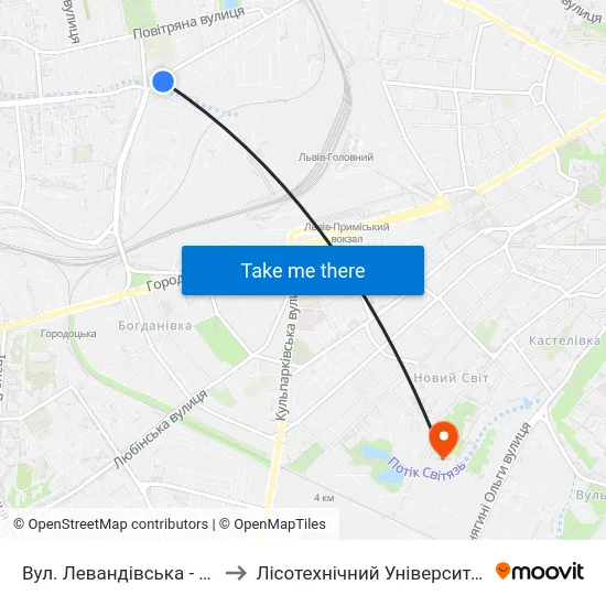 Вул. Левандівська - Вул. Широка to Лісотехнічний Університет Корпус № 1 map