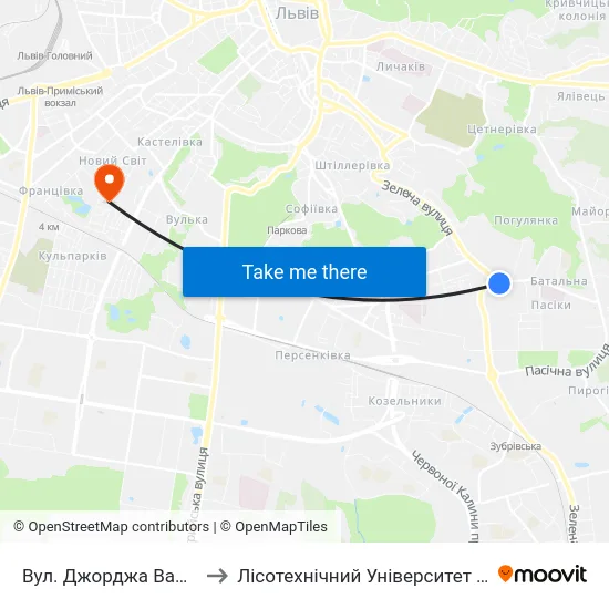 Вул. Джорджа Вашингтона to Лісотехнічний Університет Корпус № 1 map