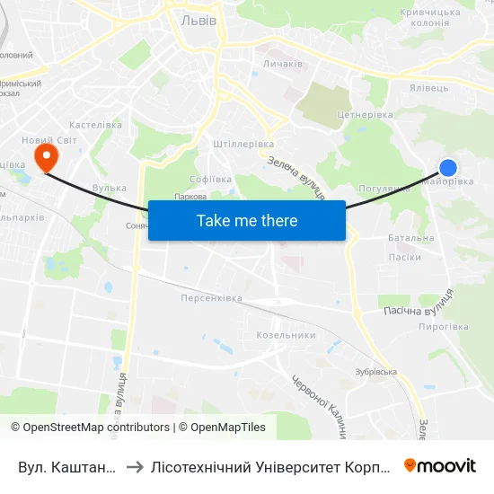 Вул. Каштанова to Лісотехнічний Університет Корпус № 1 map