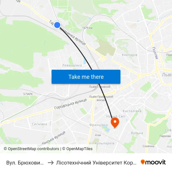 Вул. Брюховицька to Лісотехнічний Університет Корпус № 1 map