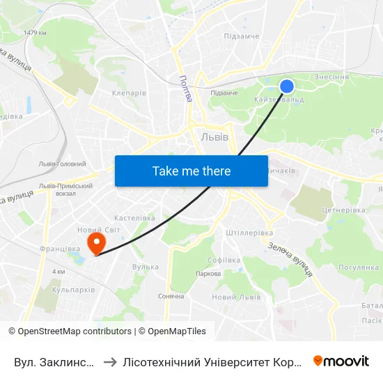 Вул. Заклинських to Лісотехнічний Університет Корпус № 1 map