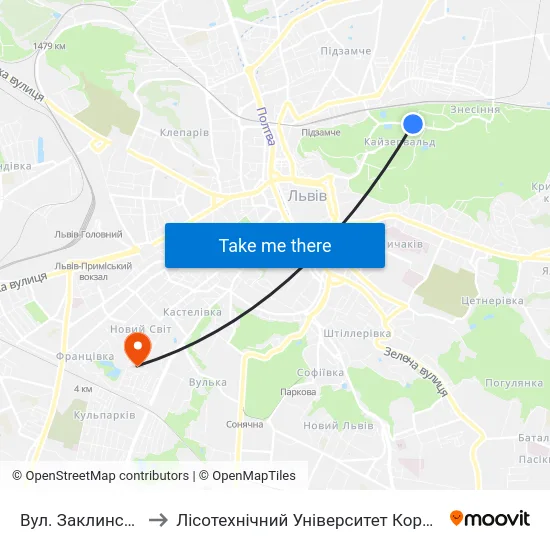 Вул. Заклинських to Лісотехнічний Університет Корпус № 1 map