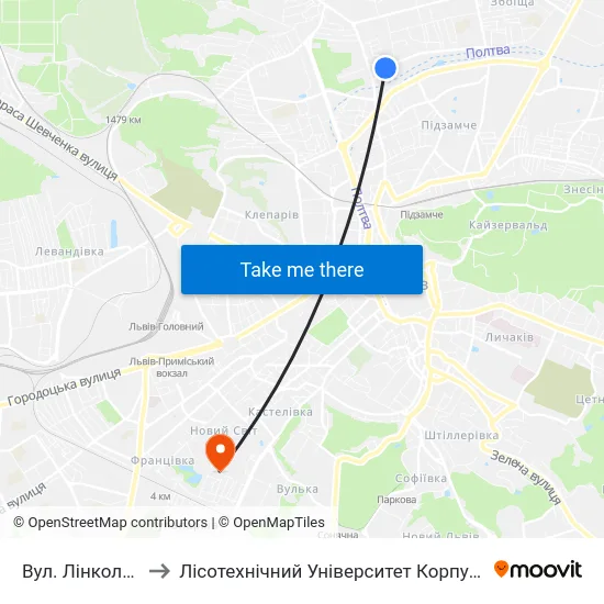 Вул. Лінкольна to Лісотехнічний Університет Корпус № 1 map