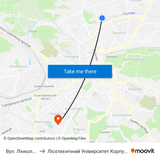 Вул. Лінкольна to Лісотехнічний Університет Корпус № 1 map