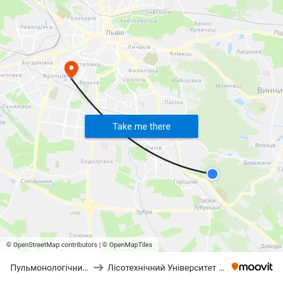 Пульмонологічний Центр to Лісотехнічний Університет Корпус № 1 map
