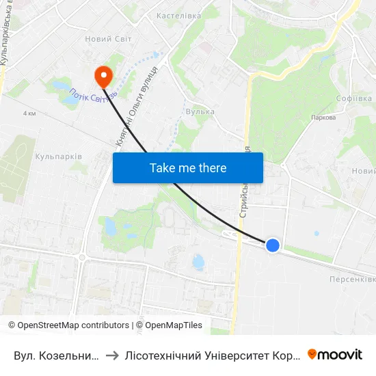 Вул. Козельницька to Лісотехнічний Університет Корпус № 1 map