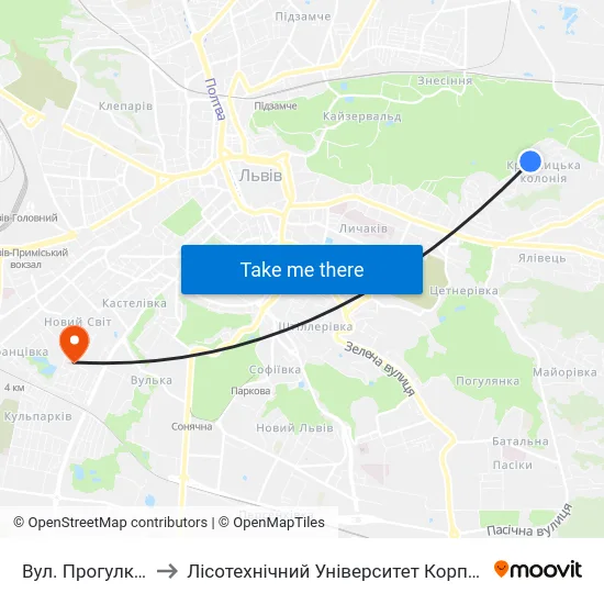 Вул. Прогулкова to Лісотехнічний Університет Корпус № 1 map