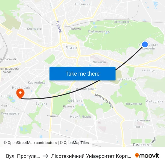 Вул. Прогулкова to Лісотехнічний Університет Корпус № 1 map