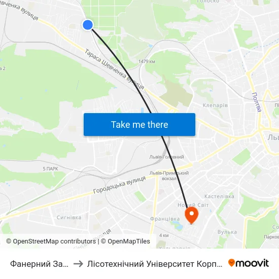 Фанерний Завод to Лісотехнічний Університет Корпус № 1 map