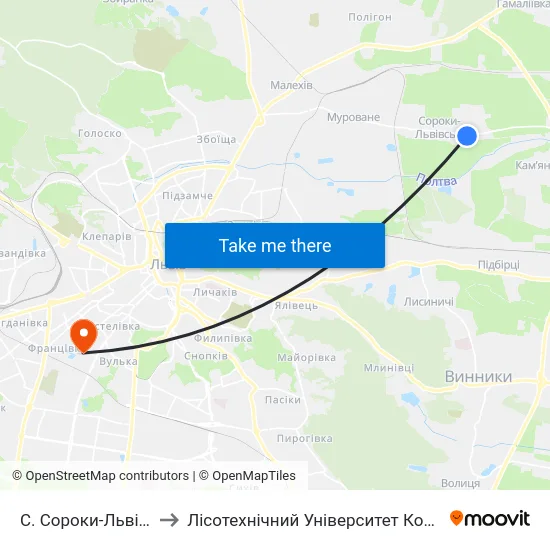 С. Сороки-Львівські to Лісотехнічний Університет Корпус № 1 map