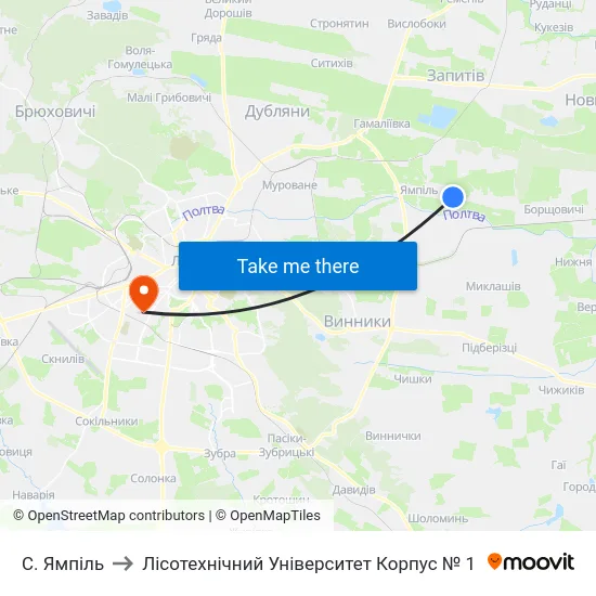 С. Ямпіль to Лісотехнічний Університет Корпус № 1 map