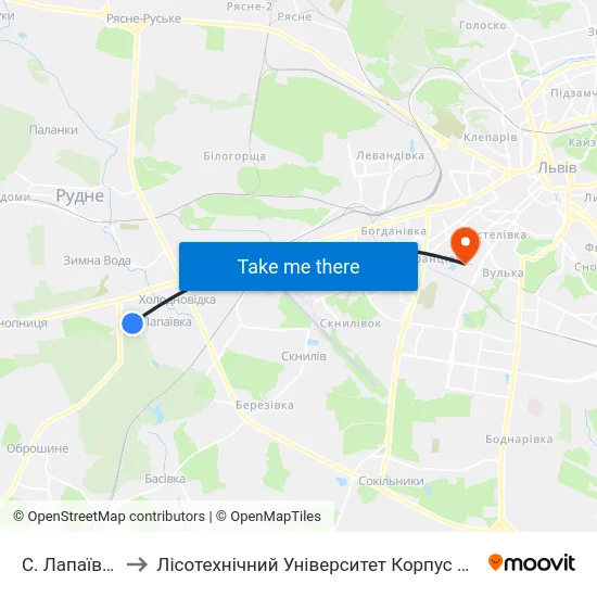 С. Лапаївка to Лісотехнічний Університет Корпус № 1 map