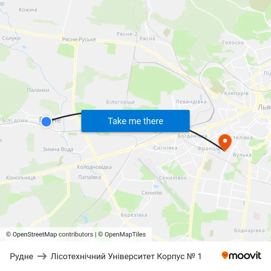 Рудне to Лісотехнічний Університет Корпус № 1 map