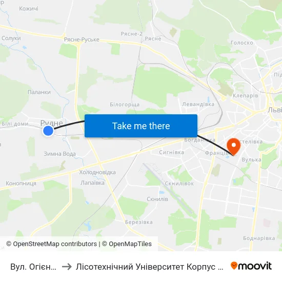 Вул. Огієнка to Лісотехнічний Університет Корпус № 1 map
