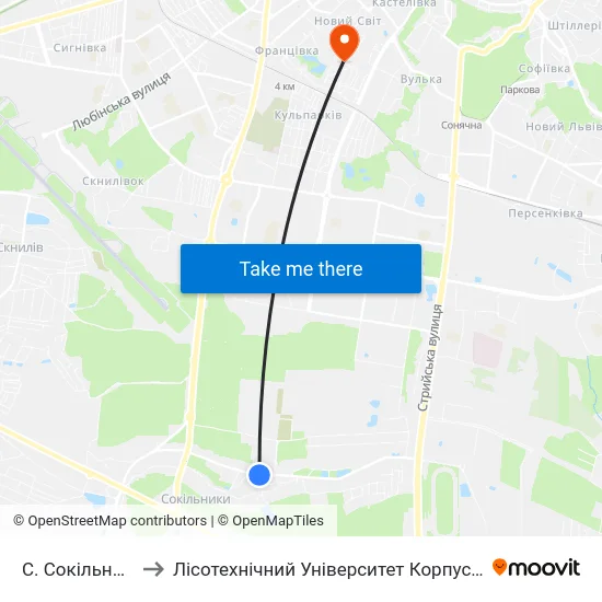 С. Сокільники to Лісотехнічний Університет Корпус № 1 map