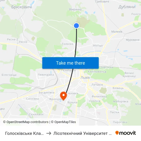 Голосківське Кладовище to Лісотехнічний Університет Корпус № 1 map