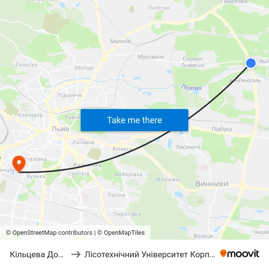 Кільцева Дорога to Лісотехнічний Університет Корпус № 1 map