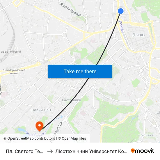 Пл. Святого Теодора to Лісотехнічний Університет Корпус № 1 map
